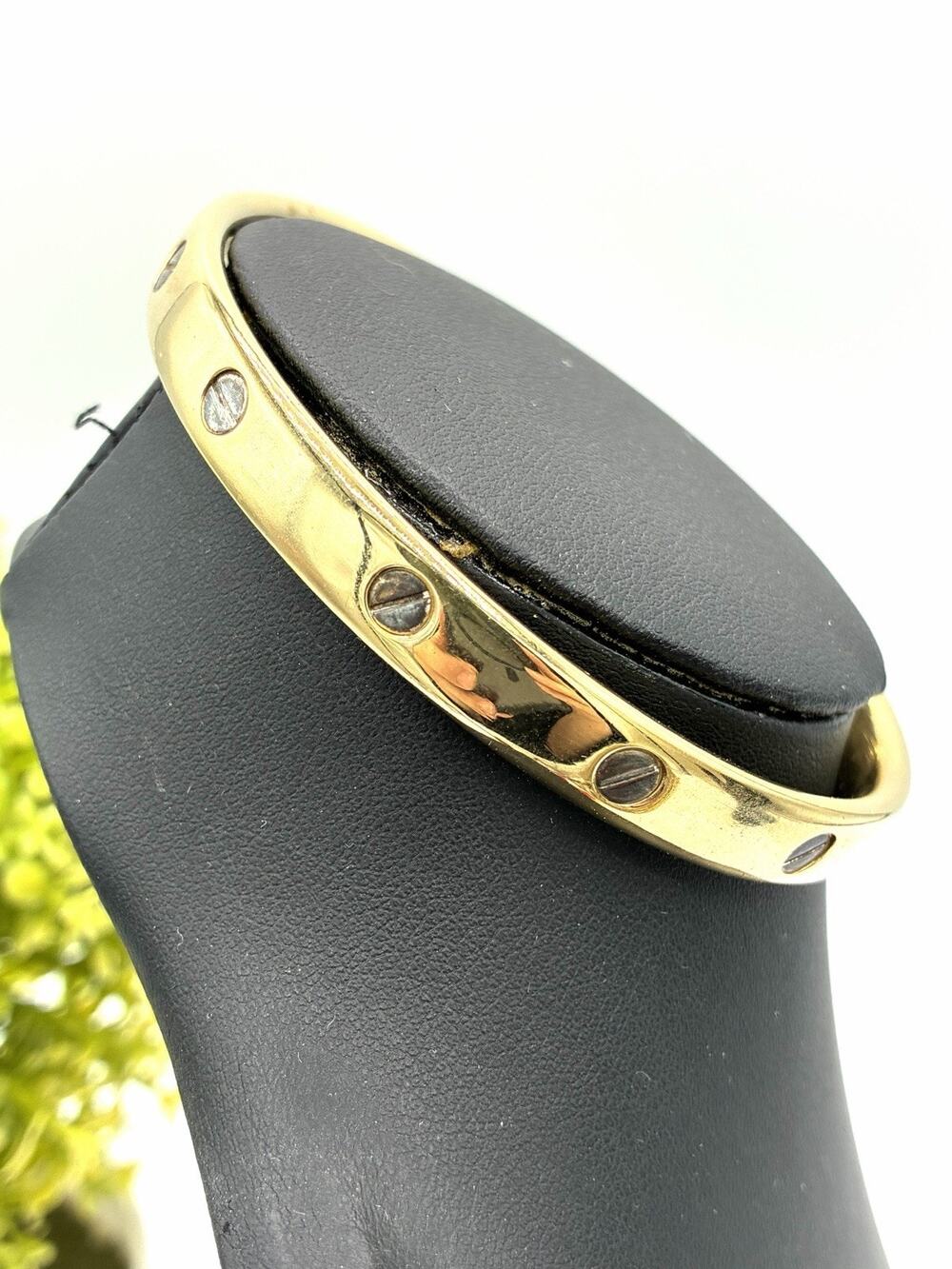 Vintage Gold Tone Screw Head Bangle Bracelet Bold Minimalist Slip On
